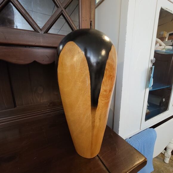 Large Two Tone Wood Vase Handcrafted Thailand Organic Modern Minimalist 16.5" - Picture 2 of 7